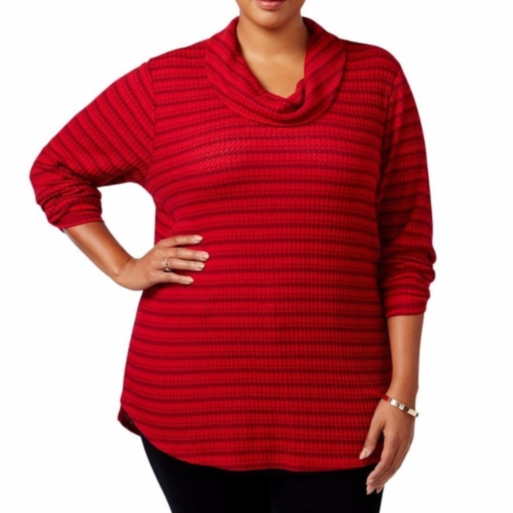 ❤️‍🔥 NWT Macy's Red Striped Cowl Neck Tunic Sweater OX